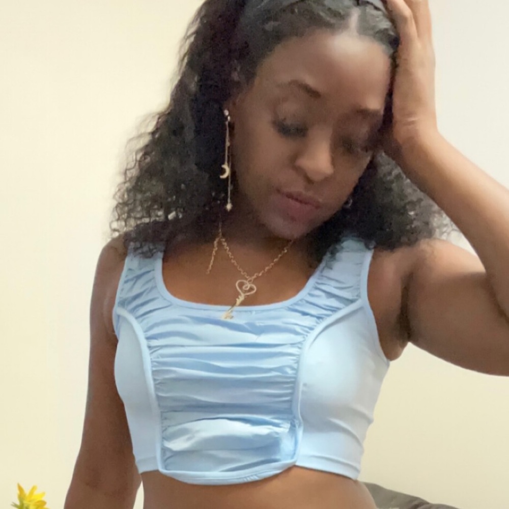 Blue ruched crop top